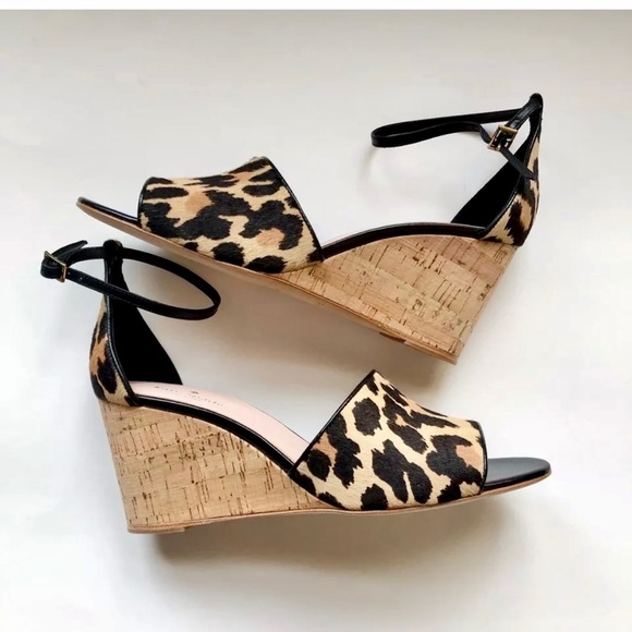 kate spade Shoes - Leopard Print Cork Wedge Sandals with Ankle Strap